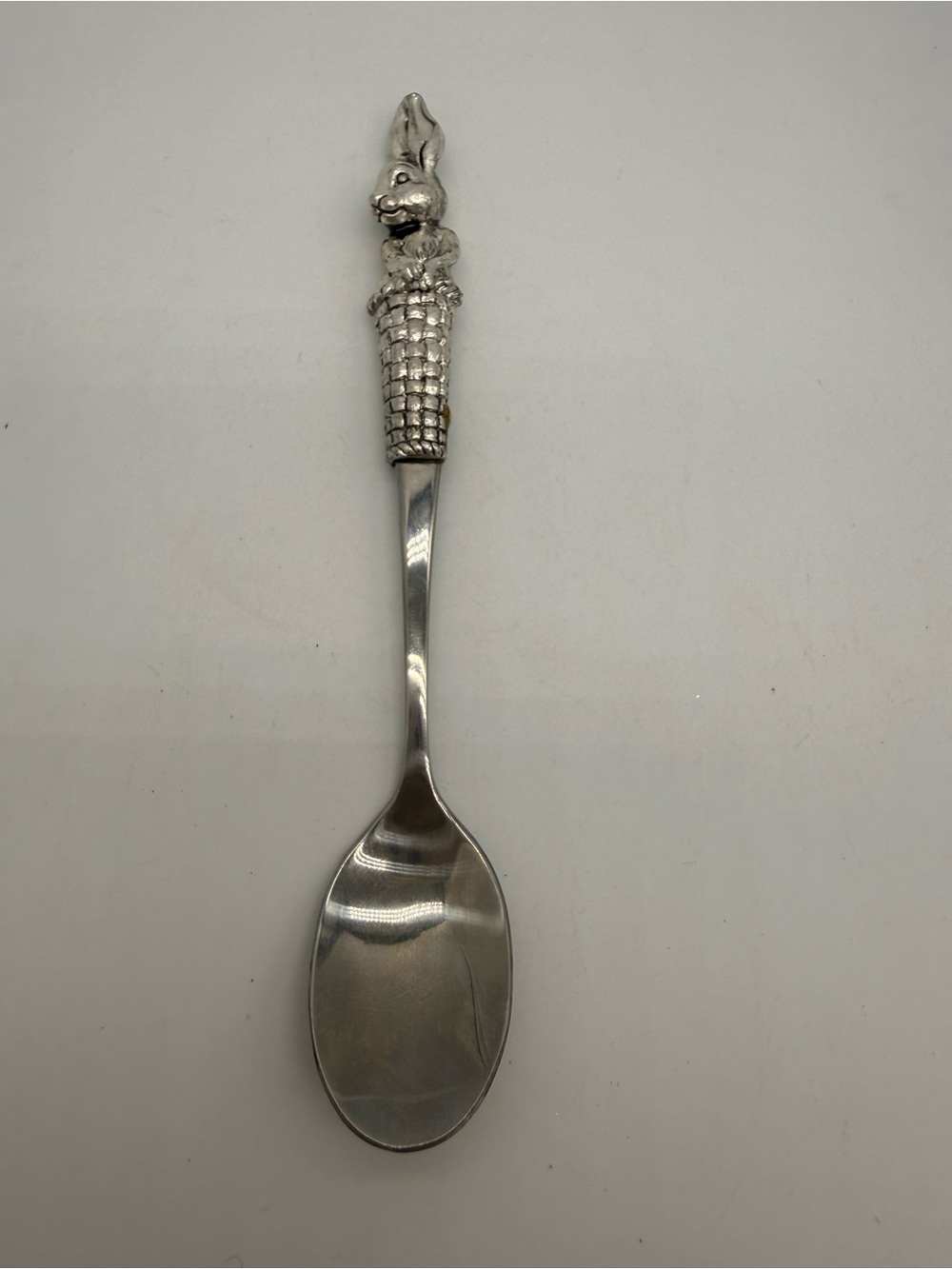 Vintage 18/8 Stainless Steel Bunny Rabbit in Basket Spoon 6" Child Baby Easter